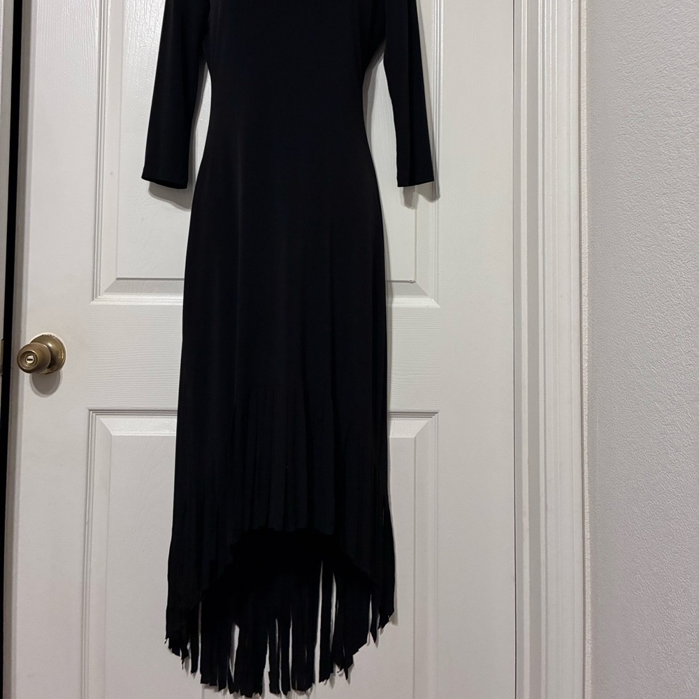 Calvin Klein Black Long Sleeve Fringe Hem Midi Dress